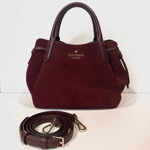 Kate Spade Small Dumpling Suede Satchel Bag in Dark Merlot